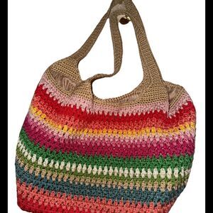 THE SAK RAINBOW Crochet Woven Hobo  Hippie Shoulder Bag
